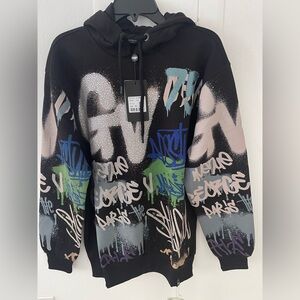 Avenue George V Paris Black Hoodie Men’s sweatshirt GV logo Rhinestone M NWT